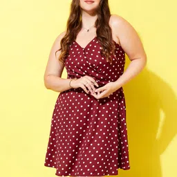 Berrylush Curve Plus Size Polka Dots Printed Crepe A-Line Mini Dress-picture-17