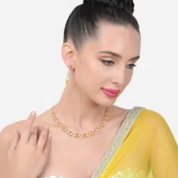 Zaveri Pearls Rose Gold-Plated CZ Studded Necklace and Earrings-picture-21
