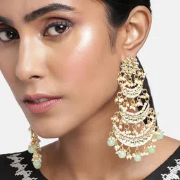 Peora Sea Green & Gold-Toned Crescent Shaped Chandbalis Earrings-picture-19