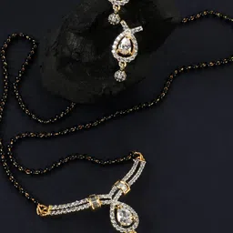 JEWELS GEHNA Black Gold-Plated AD-Studded Mangalsutra & Earrings Set image 1