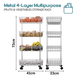 Kuber Industries Unisex Silver Metal 4-Layer Fruits Stand with Wheels Kitchen Trolley image 4
