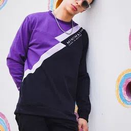 The Indian Garage Co Men Black &Purple Colourblocked Sweatshirt-image-27