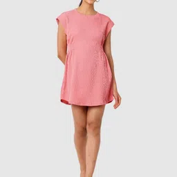 Freehand by The Indian Garage Co Self Design Round Neck A-Line Mini Dress image 3