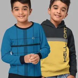 HELLCAT Boys Turquoise Blue 2 Printed Hooded Cotton Sweatshirt-picture-33