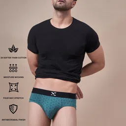 Masch Sports Pack Of 2 Men Mid -Rise Anti-Microbial Basic Briefs BRF-2-PRT-EI-BLU-GRN image 3