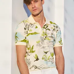 Mufti Conversational Printed Polo Collar Pure Cotton Slim Fit T-shirt-picture-19