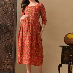 MURLI KURTI Ethnic Motifs Printed Round Neck Tie-Ups Maternity Maxi Ethnic Dress image 5
