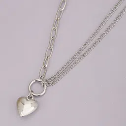 Carlton London Women Rhodium-Plated Double Chain with Dangling Heart Necklace image 4