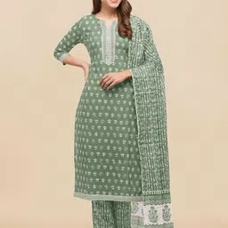 KALINI Women Green Ethnic Motifs Printed Regular Gotta Patti Kurta with Palazzos & With Dupatta image 4