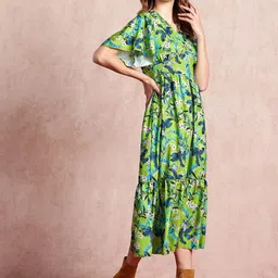 all about you Floral Print Flared Sleeve Fit & Flare Midi Dress image 3