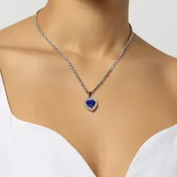 Shein Women Crystal Heart Shape Blue Pendant Necklace-picture-18