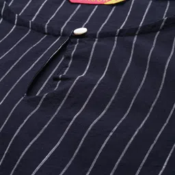 Vishudh Women Navy Blue Printed Pleated Pure Cotton Kurti with Palazzos & With Dupatta image 2