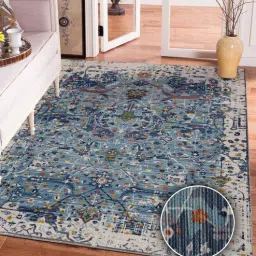 kaleen india Blue Floral Polyester 8' X 10' Machine Made Carpet-picture-16