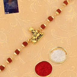 Silver Shine Unisex Set Of 2 Stone-Studded & Beaded Rakhi With Roli Rice & Greeting Card-picture-46