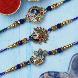 eCraftIndia Set of 3 Peacock Designer Rakhis with Roli & Chawal-picture-56