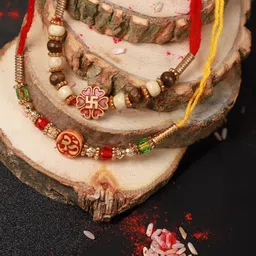 Anouk Set Of 2 Stone Studded Rakhi & Roli Chawal Card Brother Gift Set-picture-29