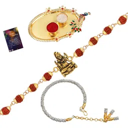 Silver Shine 2 Rakhi with Pooja Thali Roli Chawal and Greeting Card-picture-53