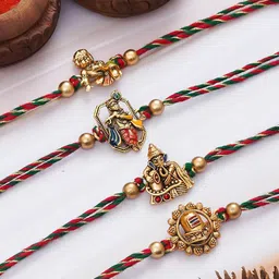 eCraftIndia Set of 4 Krishna, Ganesha, Shivling Rakhis With Roli Chawal-picture-41