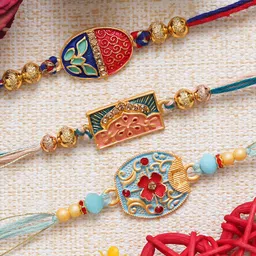eCraftIndia Unisex Set Of 3 Enamelled Rakhis With Roli & Chawal-picture-10