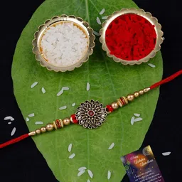 Silver Shine Unisex Set Of 2 Rakhis With Roli Chawal & Greeting Card-picture-52