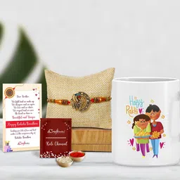 eCraftIndia Peocock Rakhi with Mug for Brother and Roli Chawal Pack, Greeting Card-picture-56