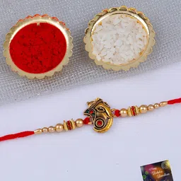 Silver Shine Set of 2 Gold-Plated Rakhis With Roli Chawal And Greeting Card-picture-11