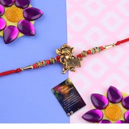 Silver Shine Red & Gold-Toned Stone-Studded Rakhi-picture-52