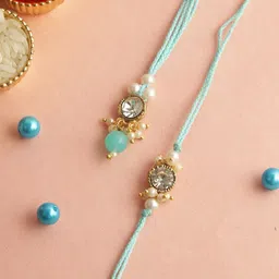 Aapno Rajasthan Stone Studded & Beaded Bhaiya Bhabhi Thread Rakhis with Roli Chawal-picture-36