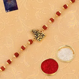 Silver Shine Unisex Set Of 2 Stone-Studded & Beaded Rakhi With Roli Rice & Greeting Card-picture-49