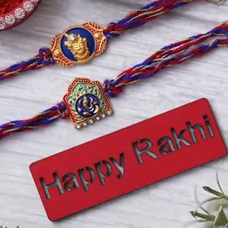 eCraftIndia Set of 2 Kundan-Studded Designer Rakhis with Roli & Chawal-picture-27