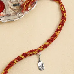 ADORN by Nikita Ladiwala Kids Red & Silver-Toned Thread Rakhi-picture-53