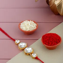 LUCKY JEWELLERY Stones Studded Rakhi With Roli Chawal & Card-picture-13