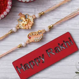 eCraftIndia Set of 2 Lord Ganesha & Lord Krishna Designer Rakhis with Roli & Chawal-picture-50
