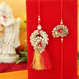 TIED RIBBONS Set of 2 Premium Bhaiya Bhabhi Lumba Rakhi Combo with Card & Roli Chawal-picture-24