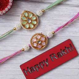 eCraftIndia Set of 2 Kundan-Studded Rakhis with Roli & Chawal-picture-12