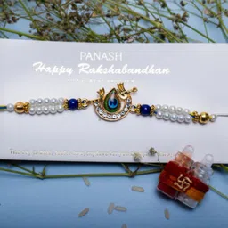 PANASH Gold-Plated Krishna Flute-Shaped Thread Rakhi-picture-12