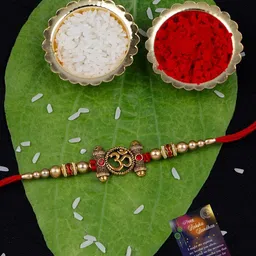 Silver Shine Unisex Set Of 2 Beaded Thread Rakhi With Greeting Card & Roli Chawal-picture-24