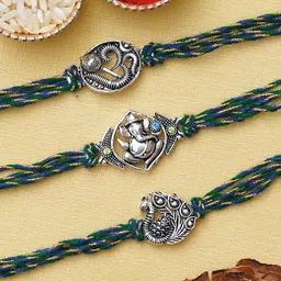 eCraftIndia Unisex Set of 3 Lord Ganesha & Peacock Rakhi-picture-11