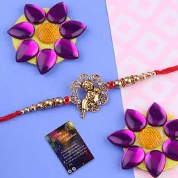 Silver Shine Set Of 2 Red & Gold-Toned Stone-Studded Rakhi Gift Set-picture-29