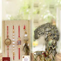 eCraftIndia Set Of 4 Designer Rakhis With Lord Krishna Idol-picture-51