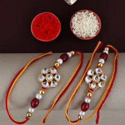 LUCKY JEWELLERY Set Of 2 Kundan Studded Thread Rakhis-picture-25