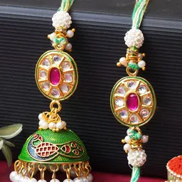 eCraftIndia Set of 2 Kundan Studded Rakhis with Roli & Chawal-picture-17