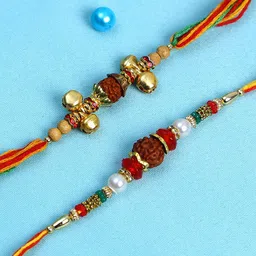Anouk Set Of 2 Small Bells & Rudaraksh Rakhi Comes With Roli Rice & Greeting Card-picture-33