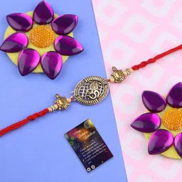 Silver Shine Red & Gold-Toned 2 Rakhi With Roli Chawal Greeting Card-picture-16