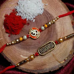 Shoshaa Set Of 2 Stone & Beaded Om Sathiya Religious Combo Bhai Rakhi-picture-55
