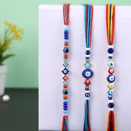 Aapno Rajasthan Set of 3 Evil Eye Rakhis With Rholi Chawal & Greeting Card-picture-31