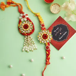 TIED RIBBONS Set of 2 Bhaiya Bhabhi Stone Rakhi with Card and Roli Chawal Gift-picture-36