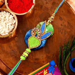 Shoshaa Men Green & Blue Stone-Studded Single Bhai Rakhi With Roli Chawal-picture-30
