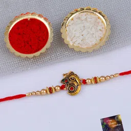 Silver Shine Men Set Of 2 Ganesh Charm Rakhis With Roli Rice & Greeting Card-picture-16