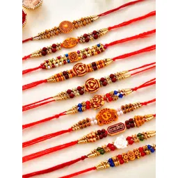 CraftVatika Set Of Rakhi 10 Beaded Rakhis With Greeting Card image 1